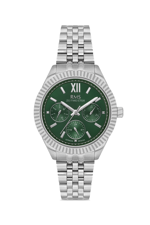 RMS Zeitmeister AG2250.19 women's watch with green dial, silver-tone case and stainless steel bracelet – front view