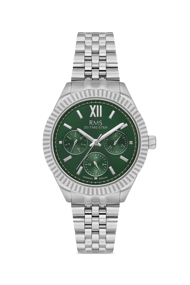 RMS Zeitmeister AG2250.19 women's watch with green dial, silver-tone case and stainless steel bracelet – front view