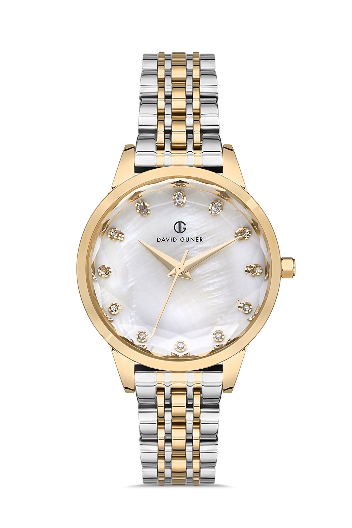David Guner 8185LA-D1 women's watch with white mother-of-pearl dial, two-tone case and stainless steel bracelet – front view