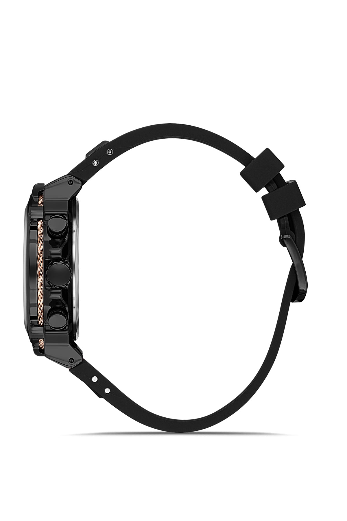 David Guner 8270GD-G2 men's watch with black dial, black ion-plated case and black silicone strap – side view