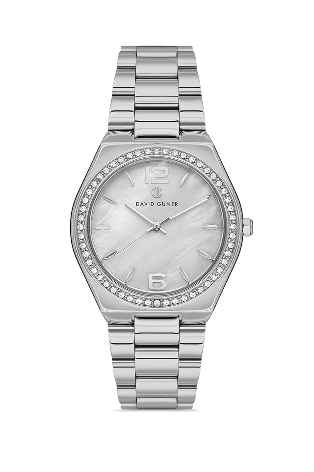 David Guner 8472LA-A1 women's watch with white mother-of-pearl dial, silver-tone case and stainless steel bracelet – front view