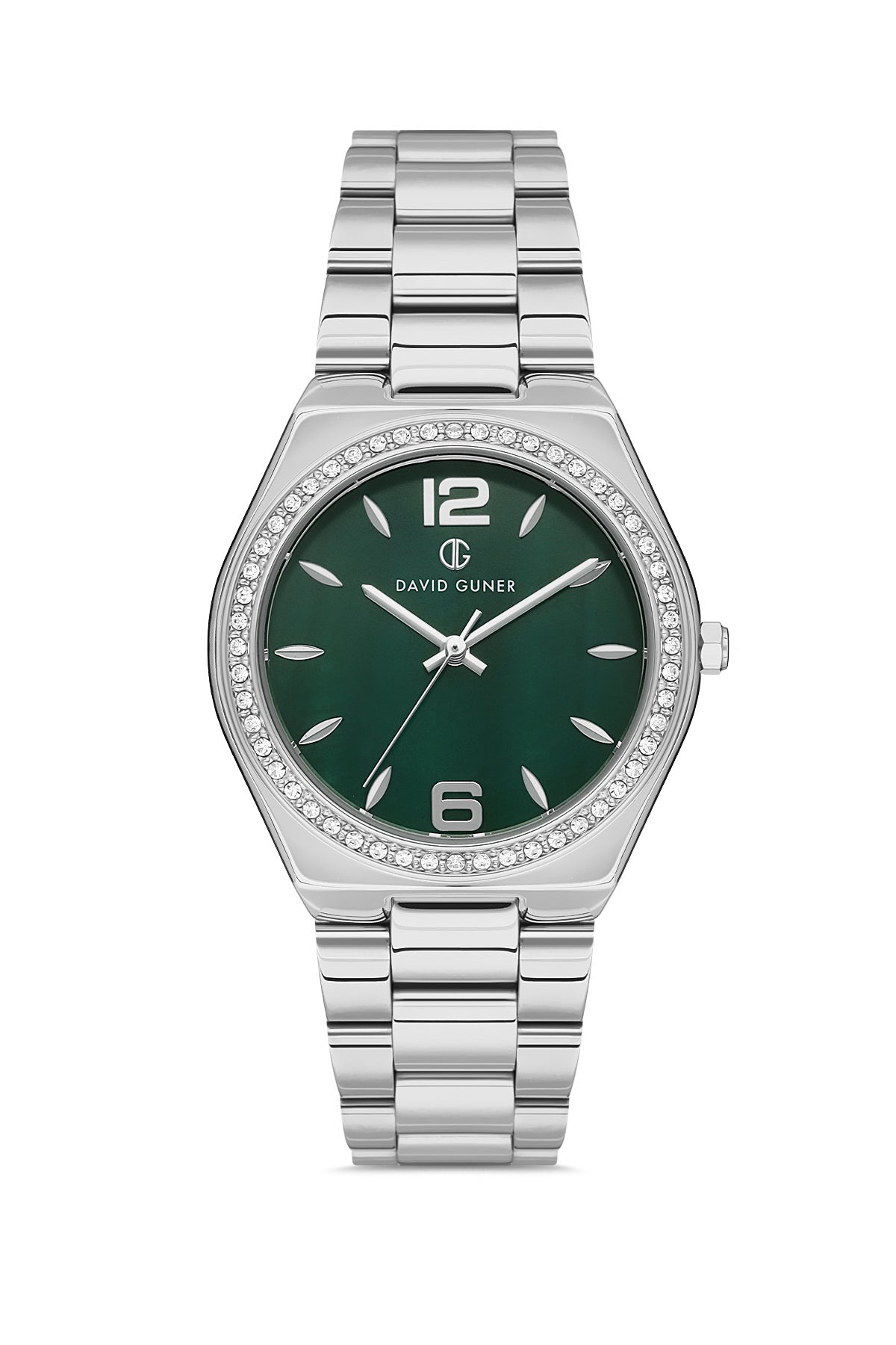 David Guner 8472LA-A10 women's watch with green dial, silver-tone case and stainless steel bracelet – front view