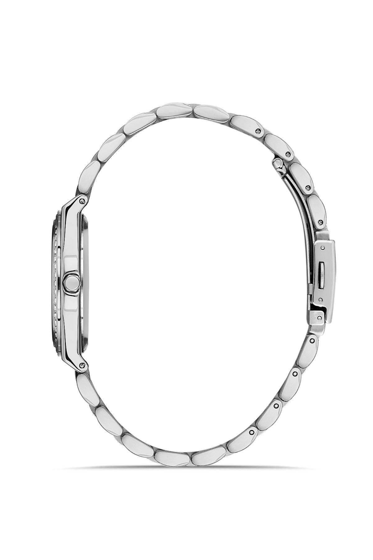 David Guner 8472LA-A2 women's watch with black dial, silver-tone case and stainless steel bracelet – side view