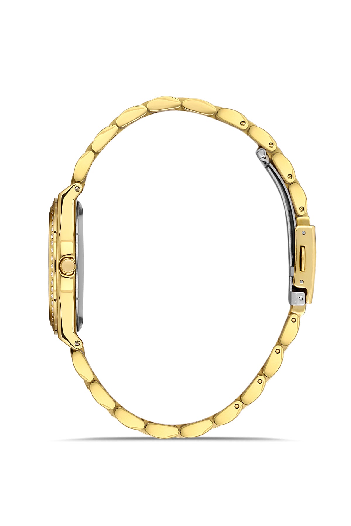David Guner 8472LA-B10 women's watch with green dial, gold-tone case and stainless steel bracelet – side view