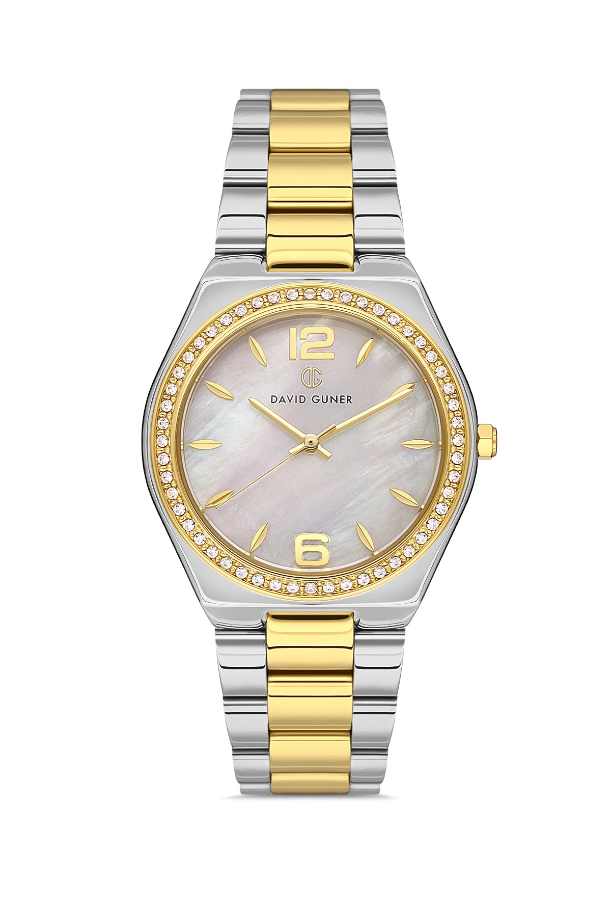 David Guner 8472LA-D1 women's watch with white mother-of-pearl dial, two-tone case and stainless steel bracelet – front view