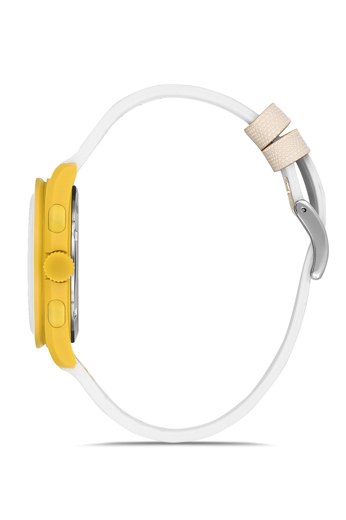 David Guner 8627GD-AE1 men's watch with white dial, yellow polycarbonate case and white silicone strap – side view
