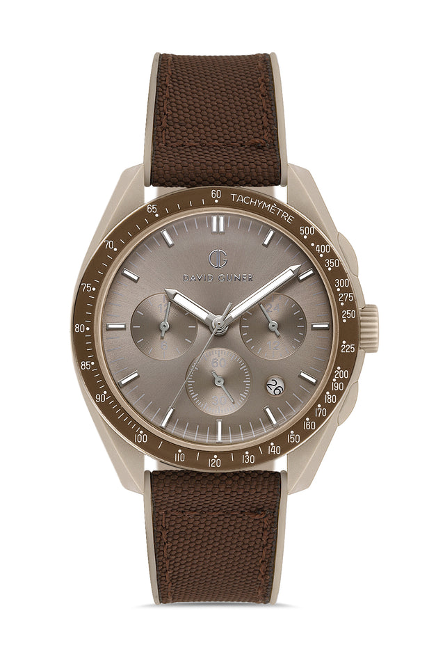 David Guner 8627GD-AF men's watch with taupe dial, taupe polycarbonate case and brown silicone strap – front view