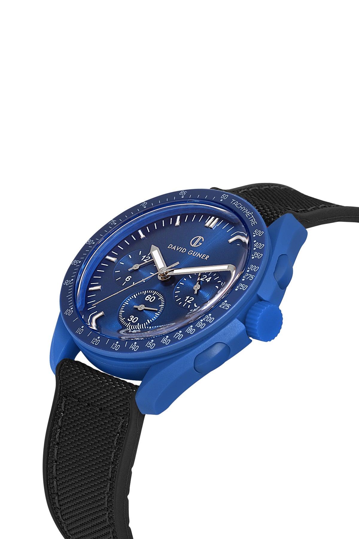 David Guner 8627GD-AG3 men's watch with blue dial, blue polycarbonate case and blue silicone strap – angled view