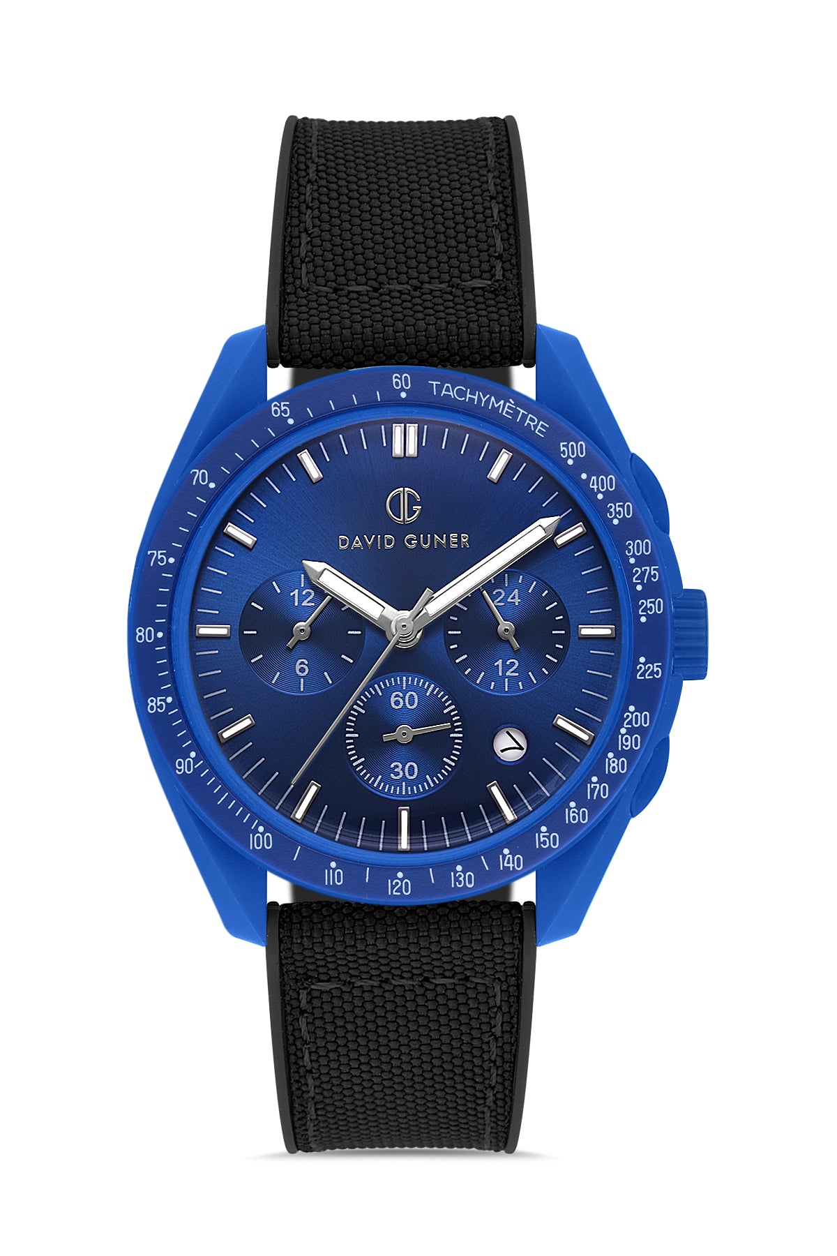 David Guner 8627GD-AG3 men's watch with blue dial, blue polycarbonate case and blue silicone strap – front view