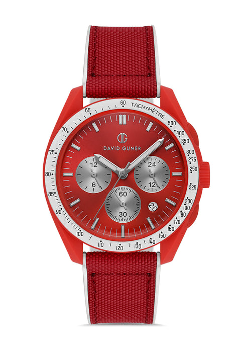 David Guner 8627GD-ZL8 men's watch with red dial, red polycarbonate case and red silicone strap – front view