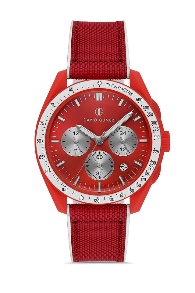 David Guner 8627GD-ZL8 men's watch with red dial, red polycarbonate case and red silicone strap – front view