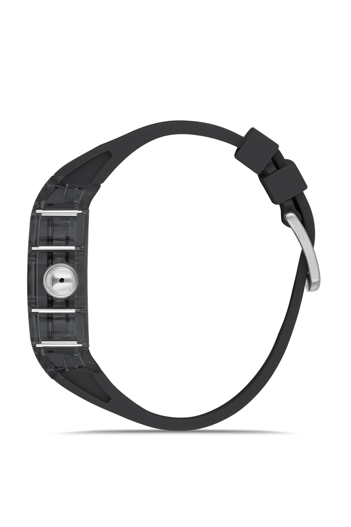 David Guner 8628GD-G2 men's automatic watch with skeleton dial, smoke polycarbonate case and black silicone strap – side view