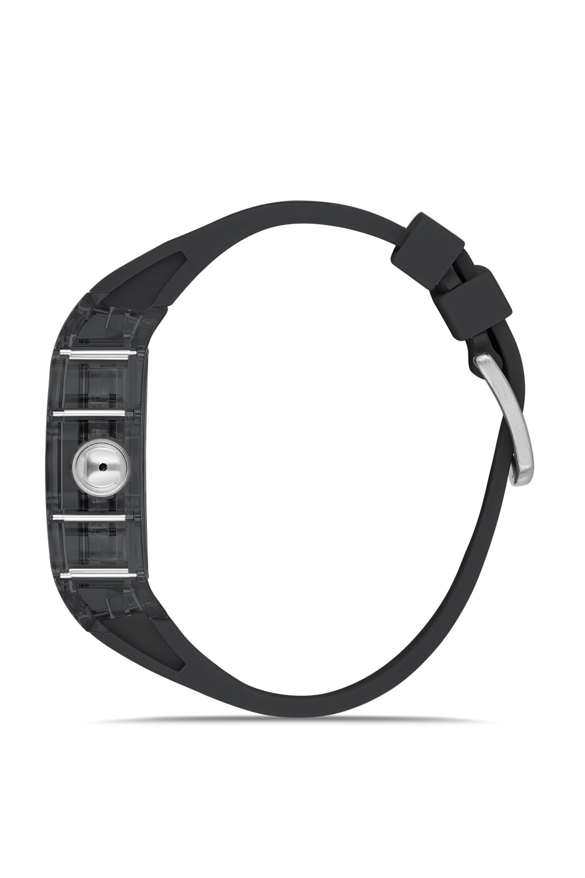 David Guner 8628GD-Y12 men's automatic watch with skeleton dial, smoke polycarbonate case and black silicone strap – side view