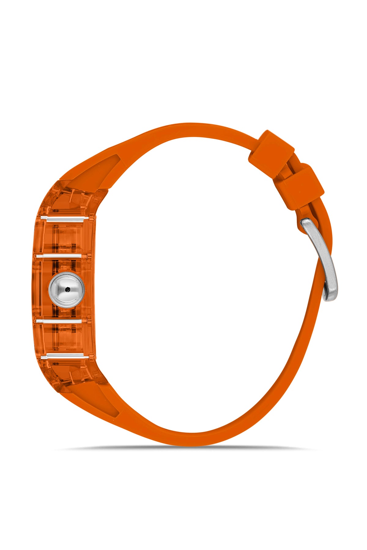 David Guner 8628GD-Z12 men's automatic watch with skeleton dial, orange polycarbonate case and orange silicone strap – side view