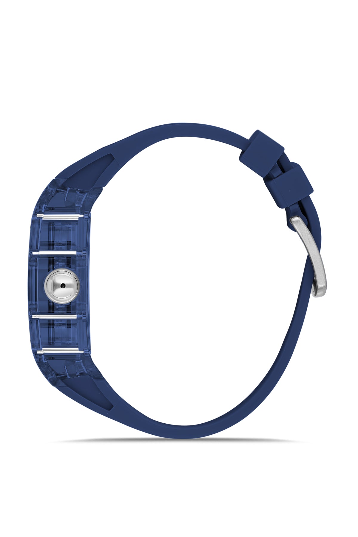 David Guner 8628GD-ZA2 men's automatic watch with skeleton dial, blue polycarbonate case and blue silicone strap – side view