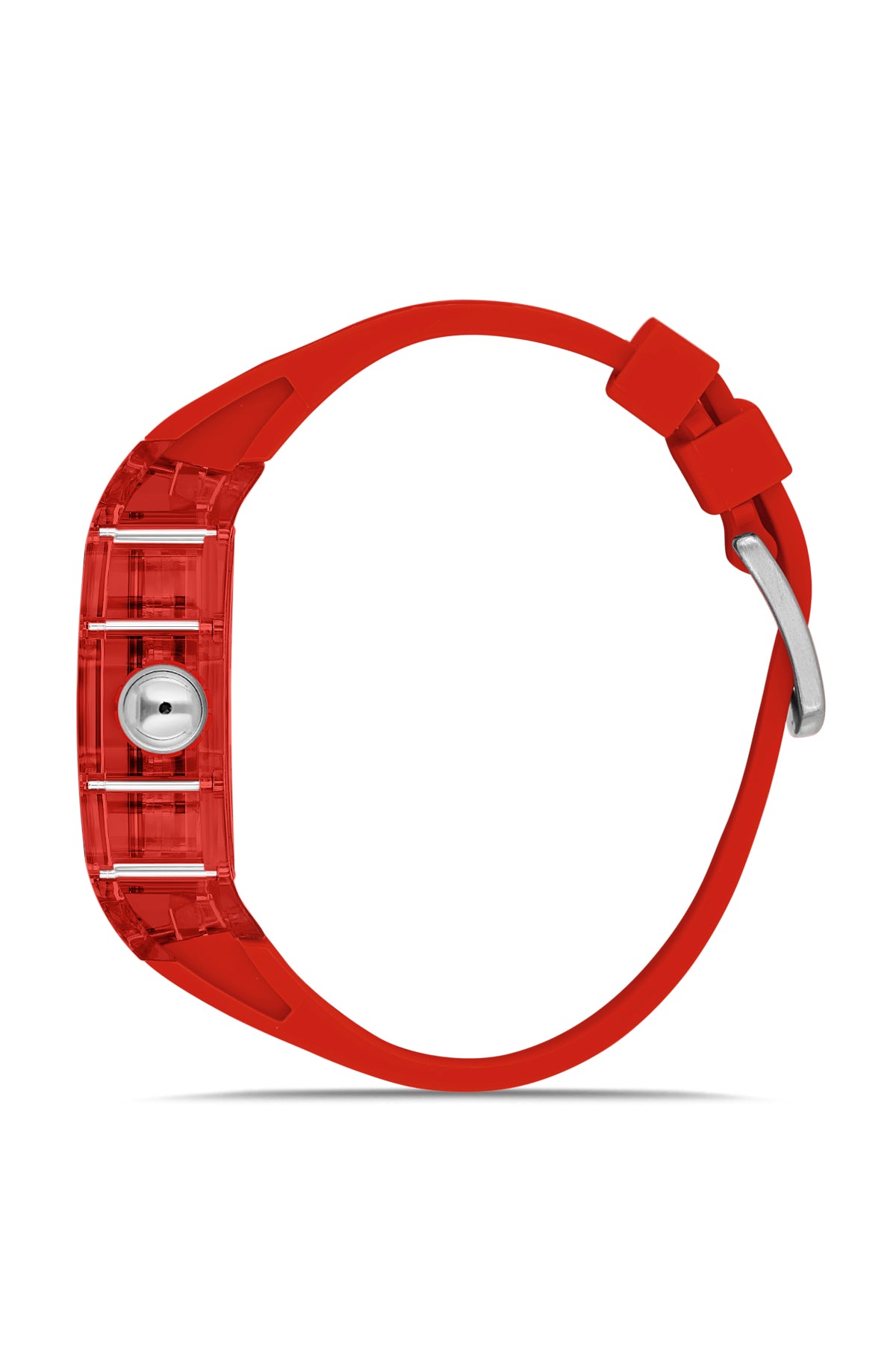 David Guner 8628GD-ZP2 men's automatic watch with skeleton dial, red polycarbonate case and red silicone strap – side view