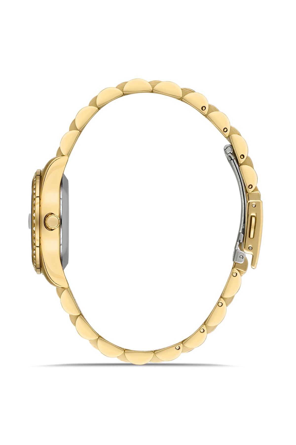 David Guner 8629LA-B1 women's watch with silver dial, gold-tone case and stainless steel bracelet – side view