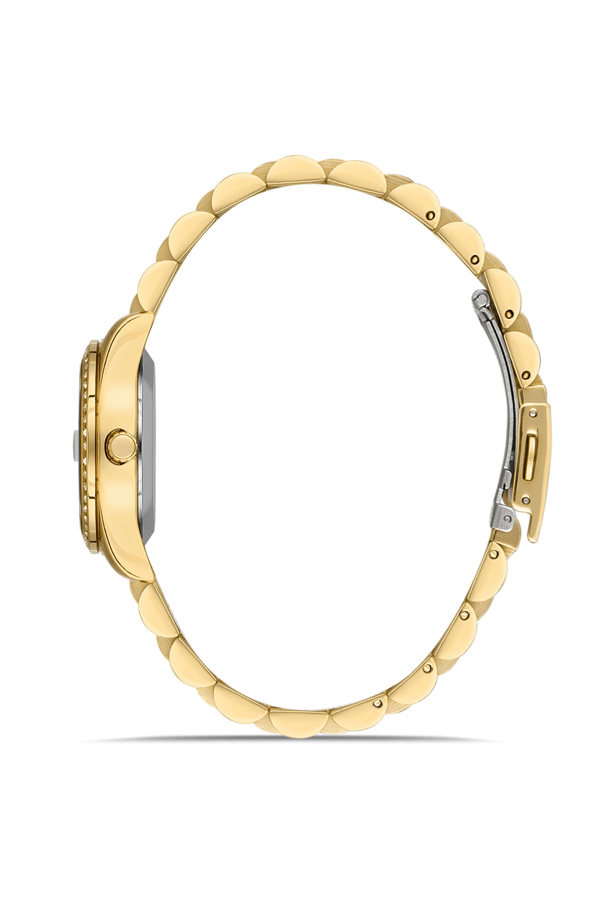 David Guner 8629LA-B2 women's watch with black dial, gold-tone case and stainless steel bracelet – side view