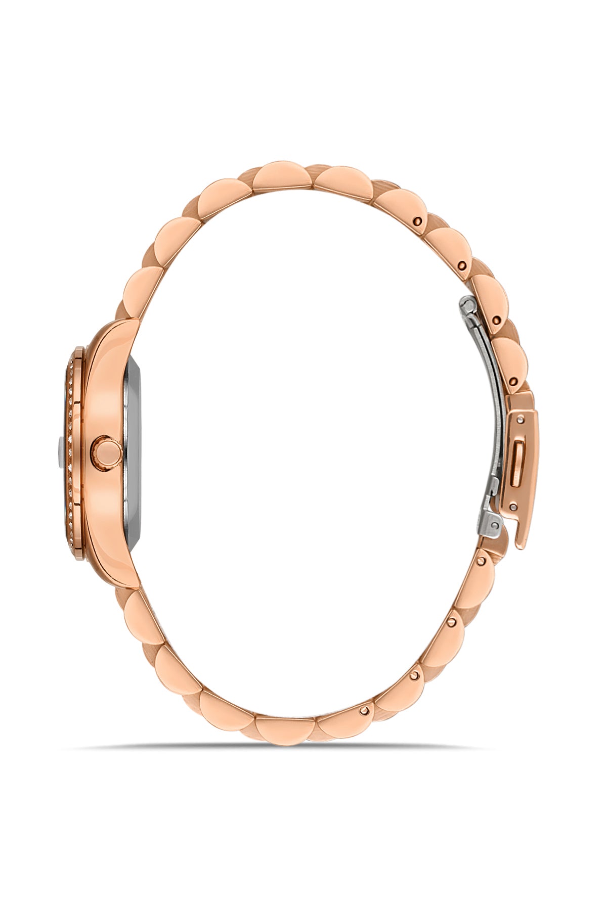 David Guner 8629LA-C1 women's watch with silver dial, rose gold-tone case and stainless steel bracelet – side view