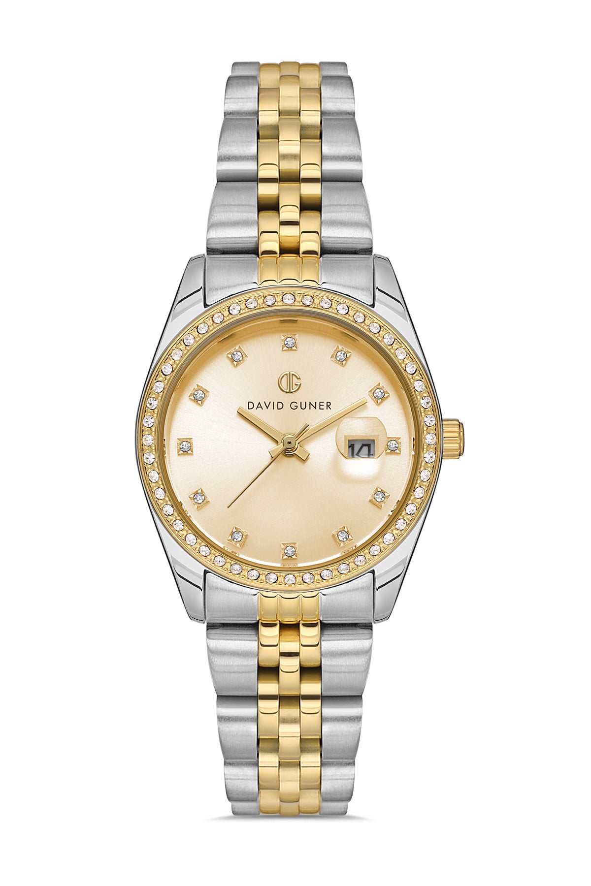 David Guner 8629LA-D4 women's watch with gold dial, two-tone case and stainless steel bracelet – front view