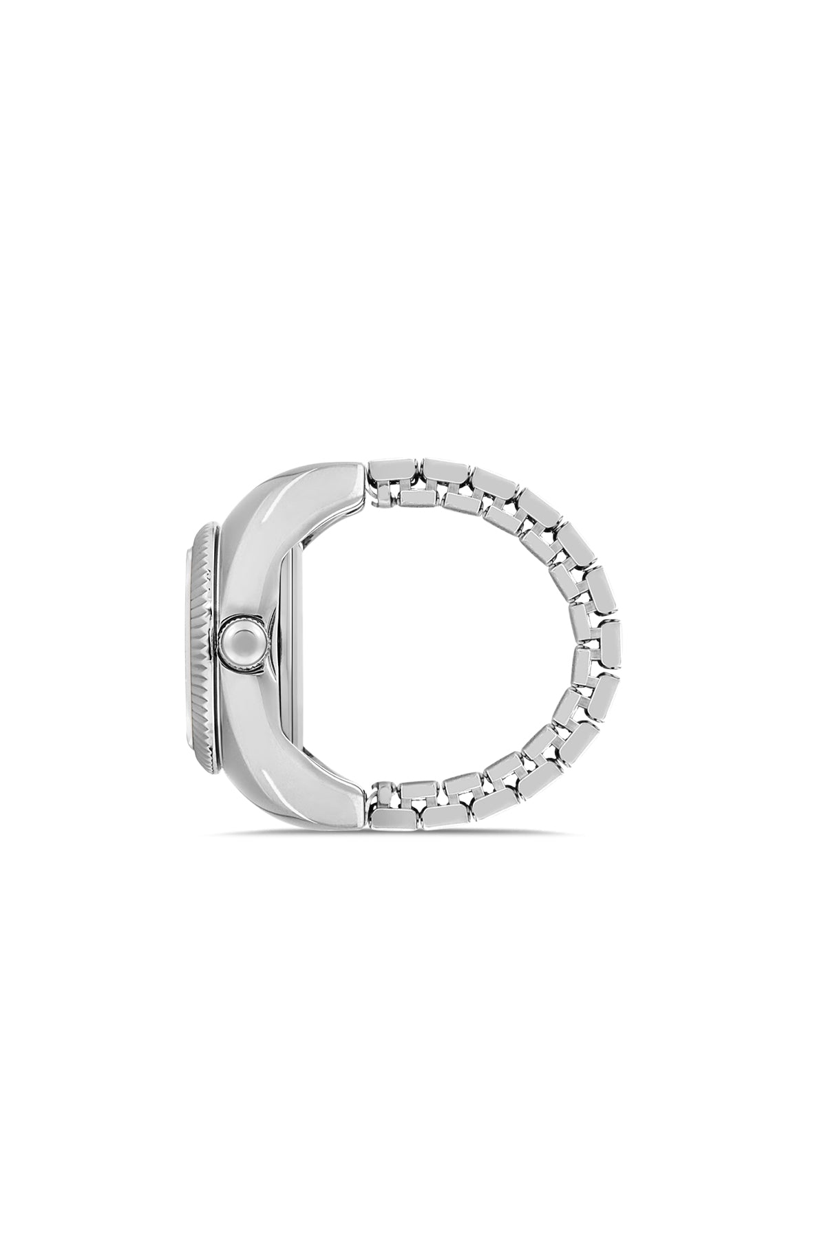 David Guner 8643LA-A10A unisex ring watch with green dial, silver-tone case and stretch ring band – side view