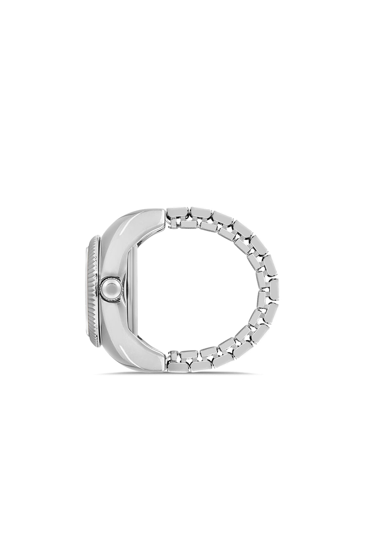 David Guner 8643LA-A12A unisex ring watch with yellow dial, silver-tone case and stretch ring band – side view