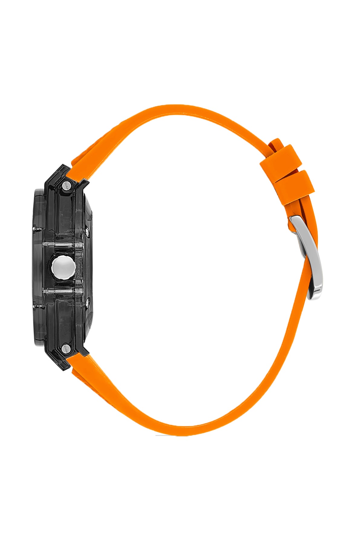 David Guner 8659GD-ZQ11 men's automatic watch with orange dial, black polycarbonate case and orange silicone strap – side view