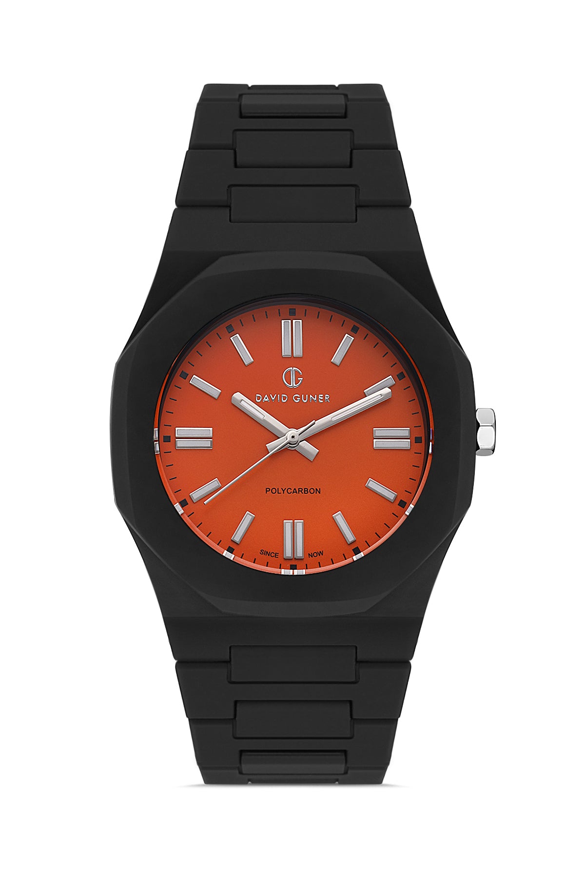 David Guner 8660GD-G11 men's watch with orange dial, black polycarbonate case and polycarbonate bracelet – front view