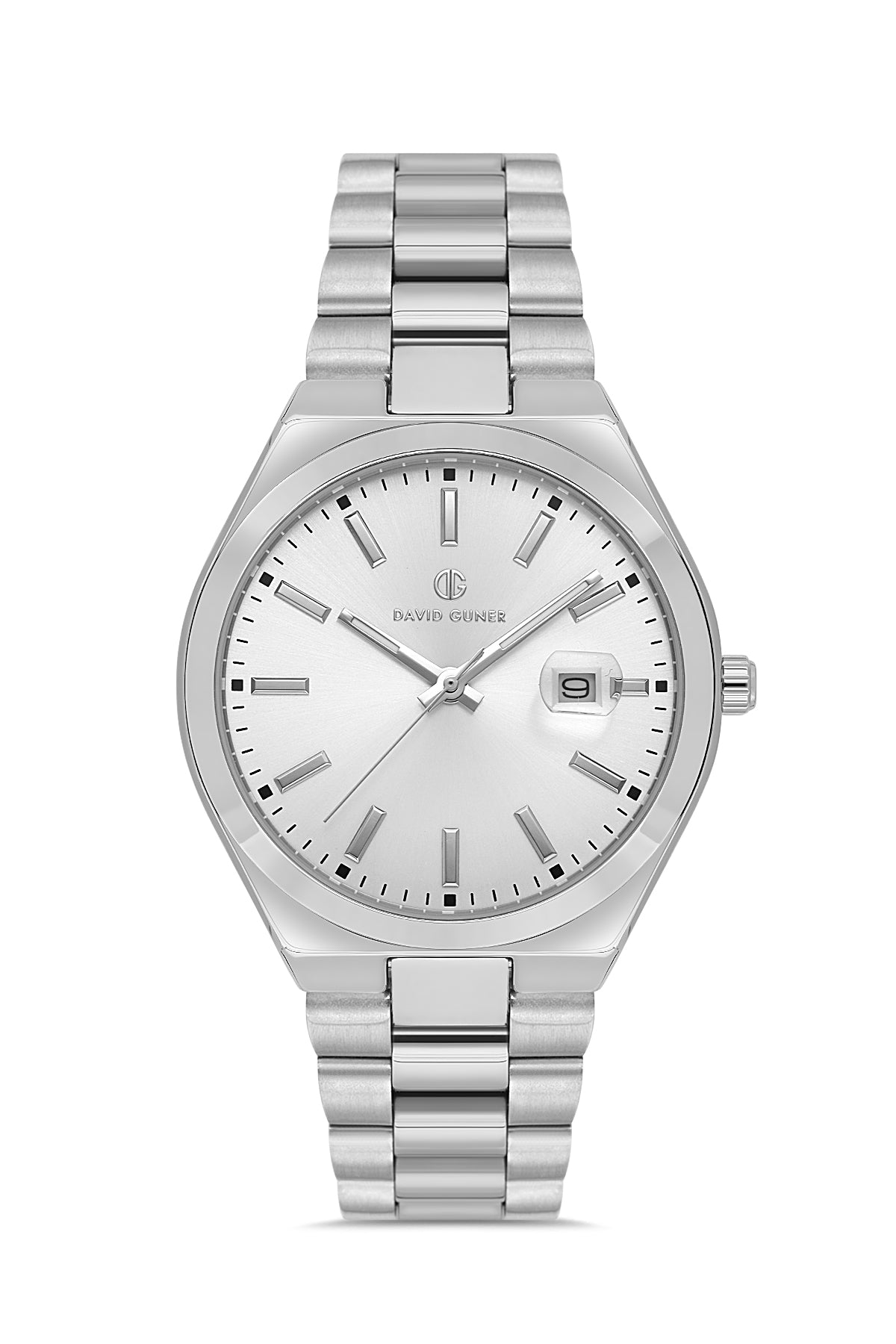 David Guner 8697GA-A1 men's watch with silver dial, silver-tone case and stainless steel bracelet – front view
