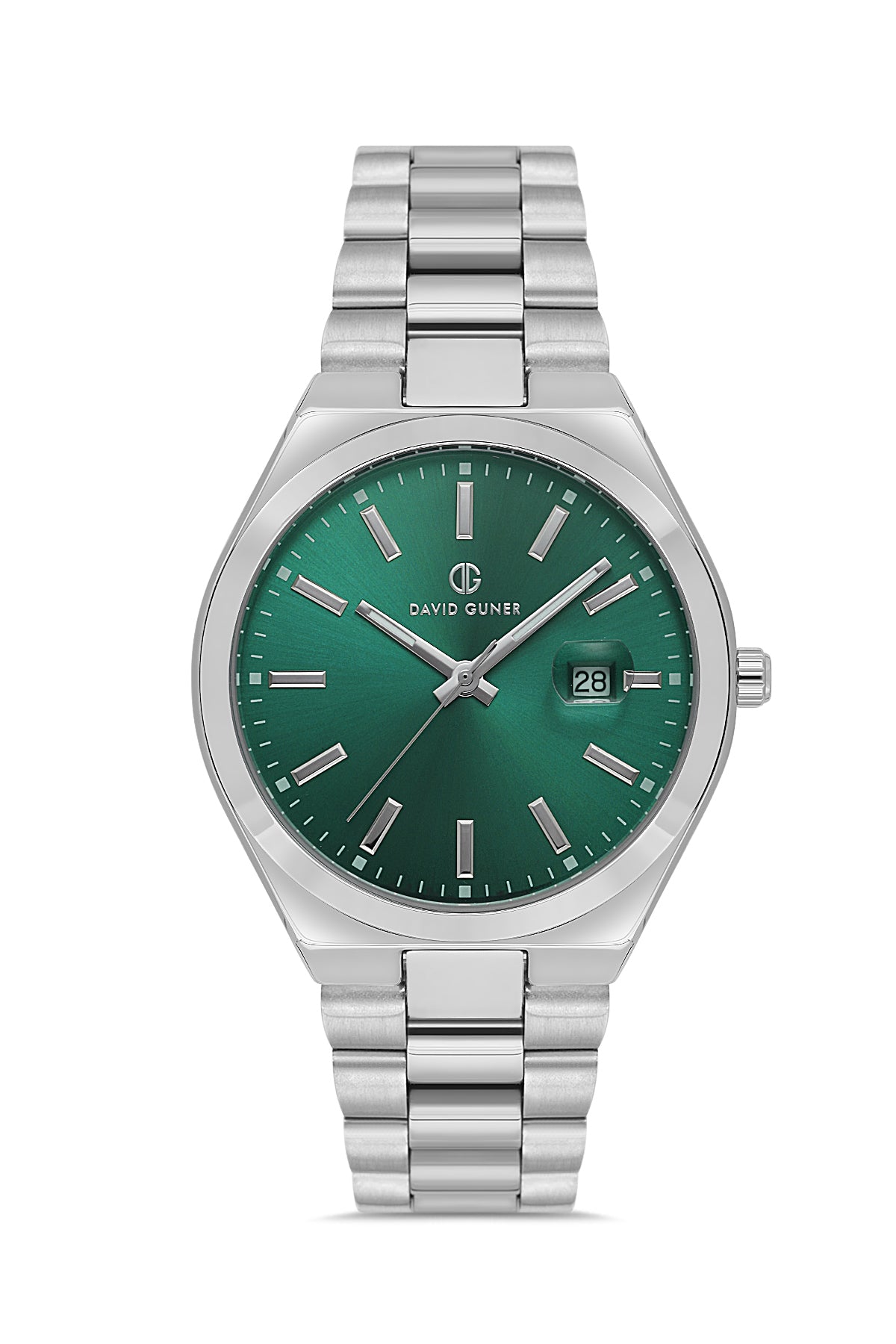 David Guner 8697GA-A10 men's watch with green dial, silver-tone case and stainless steel bracelet – front view