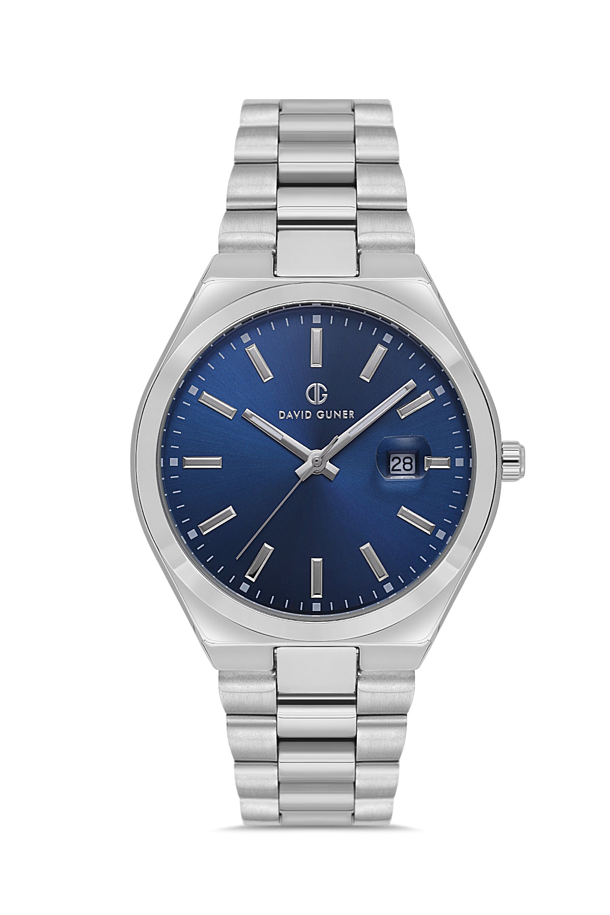 David Guner 8697GA-A3 men's watch with blue dial, silver-tone case and stainless steel bracelet – front view
