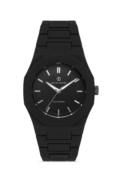 David Guner 8701GA-G2 men's watch with black dial, black polycarbonate case and polycarbonate bracelet – front view