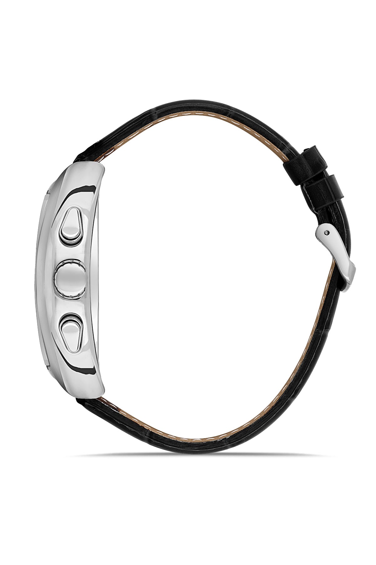 David Guner 8707GB-J1 men's watch with white dial, silver-tone case and black genuine leather strap – side view