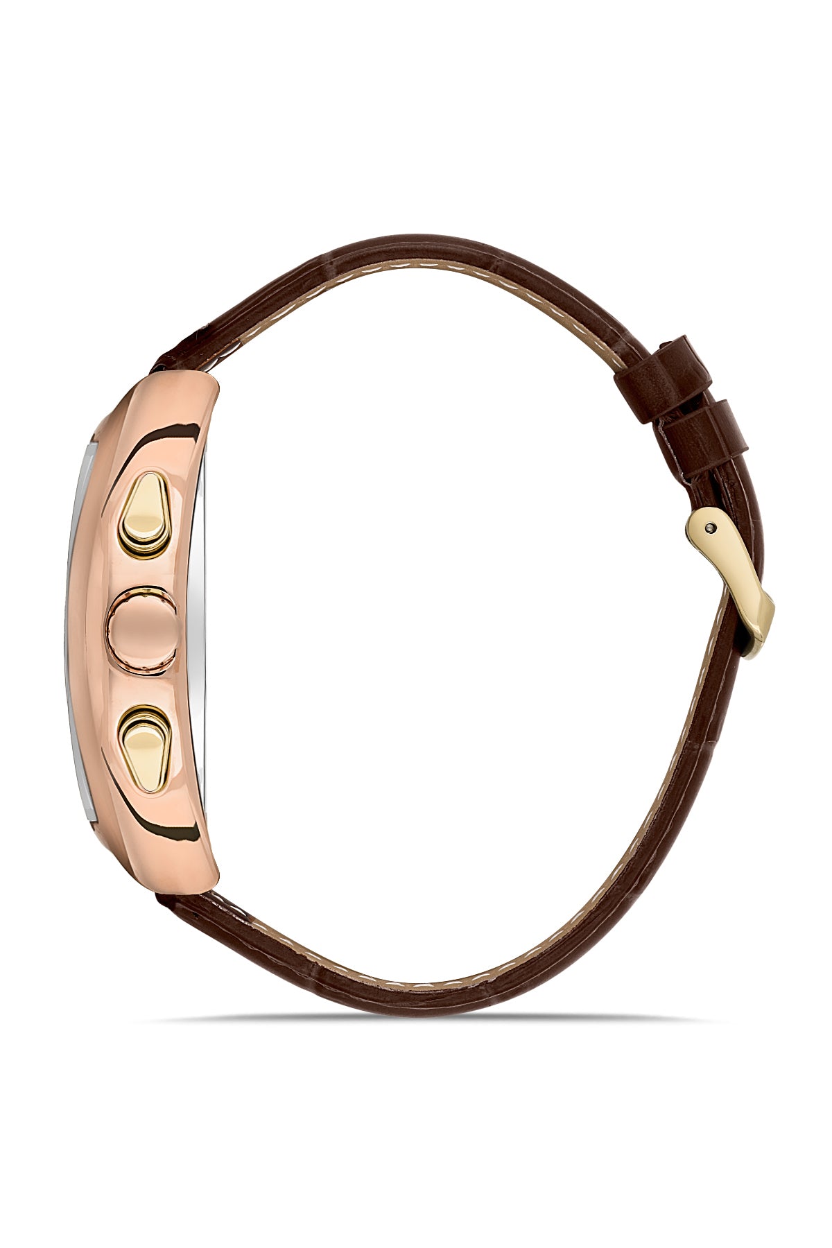 David Guner 8707GB-S10 men's watch with green dial, rose gold-tone case and brown genuine leather strap – side view
