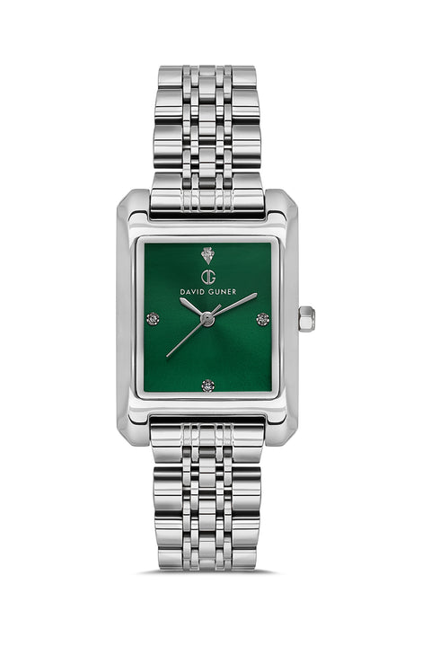 David Guner 8729LA-A10 women's watch with green dial, silver-tone case and stainless steel bracelet – front view