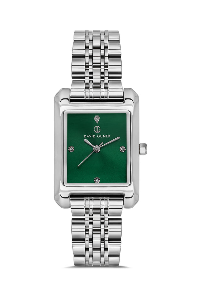 David Guner 8729LA-A10 women's watch with green dial, silver-tone case and stainless steel bracelet – front view
