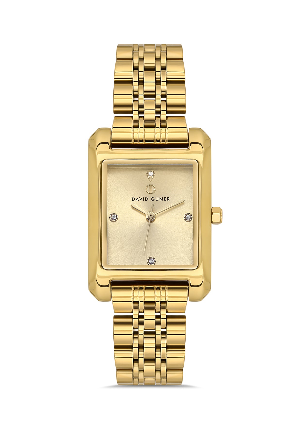 David Guner 8729LA-B4 women's watch with gold dial, gold-tone case and stainless steel bracelet – front view