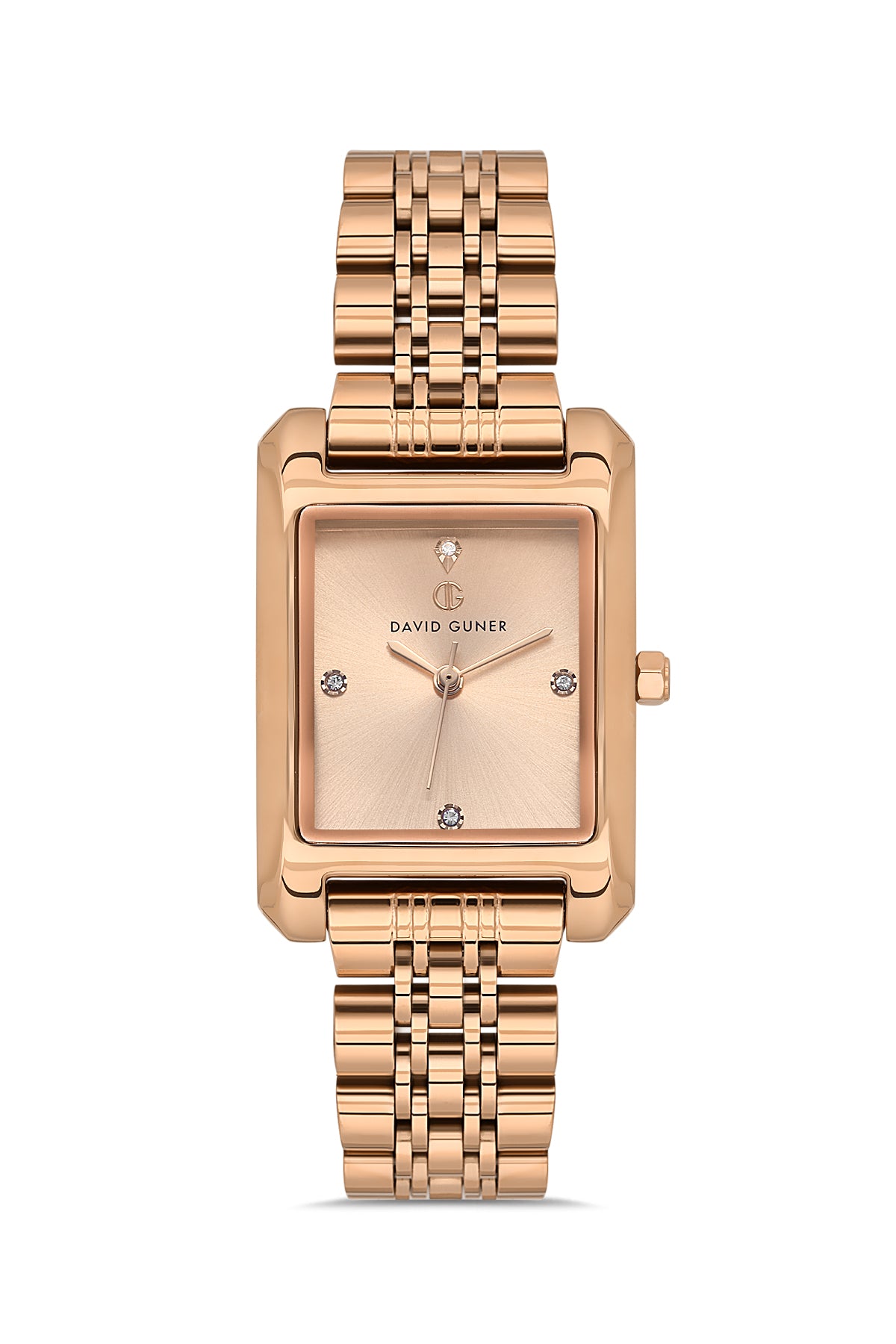 David Guner 8729LA-C5 women's watch with rose dial, rose gold-tone case and stainless steel bracelet – front view