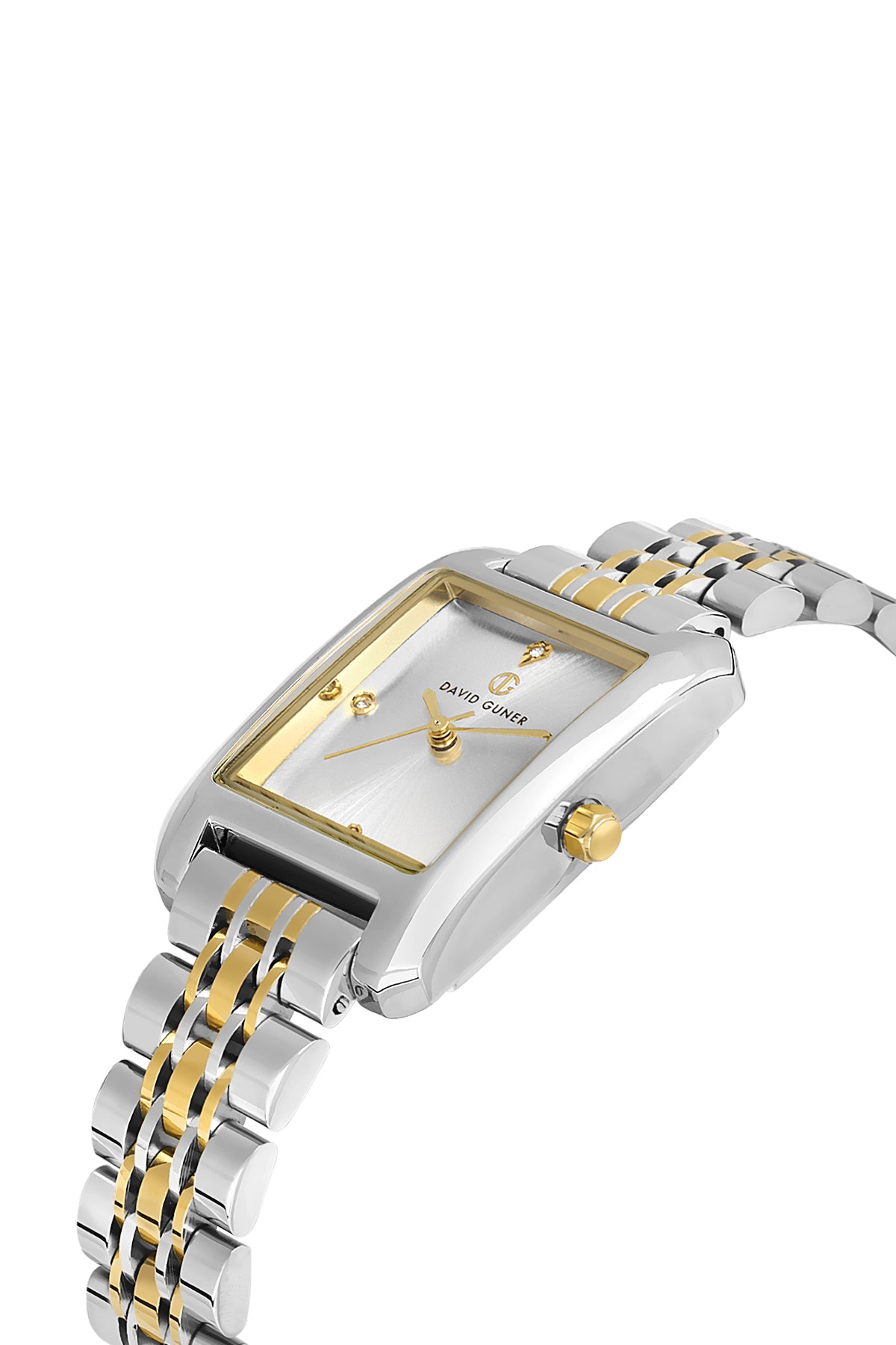 David Guner 8729LA-D1 women's watch with silver dial, two-tone case and stainless steel bracelet – angled view