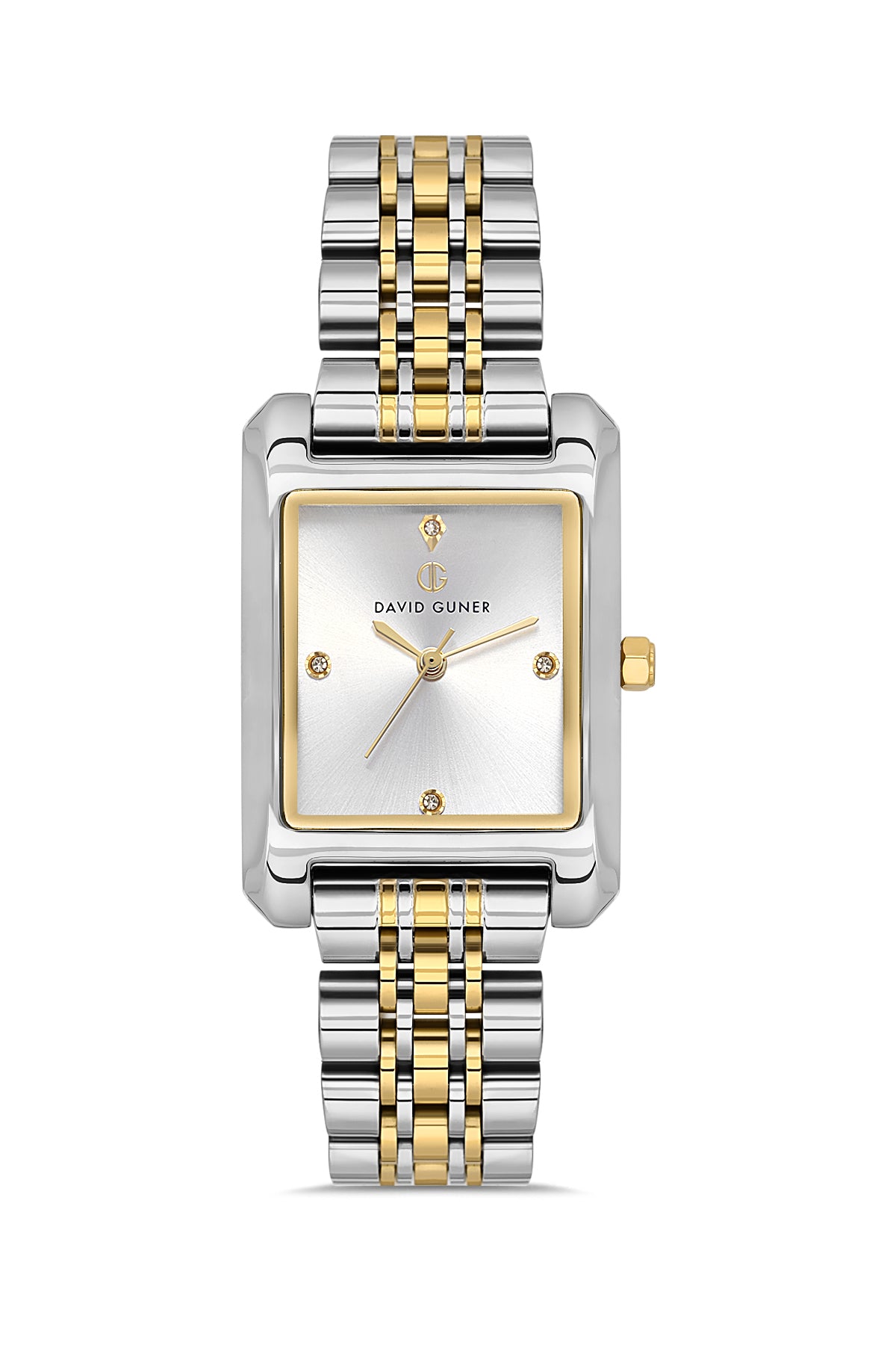David Guner 8729LA-D1 women's watch with silver dial, two-tone case and stainless steel bracelet – front view