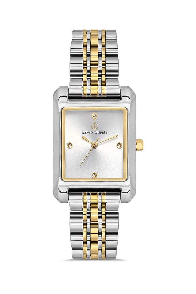 David Guner 8729LA-D1 women's watch with silver dial, two-tone case and stainless steel bracelet – front view
