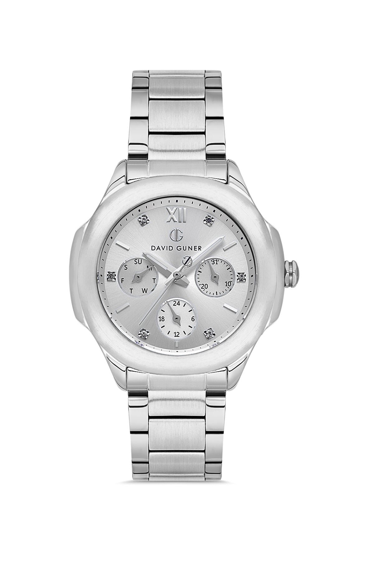 David Guner 8741LA-A1 women's watch with silver dial, silver-tone case and stainless steel bracelet – front view
