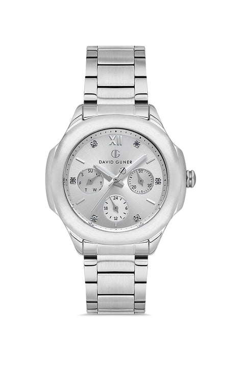 David Guner 8741LA-A1 women's watch with silver dial, silver-tone case and stainless steel bracelet – front view