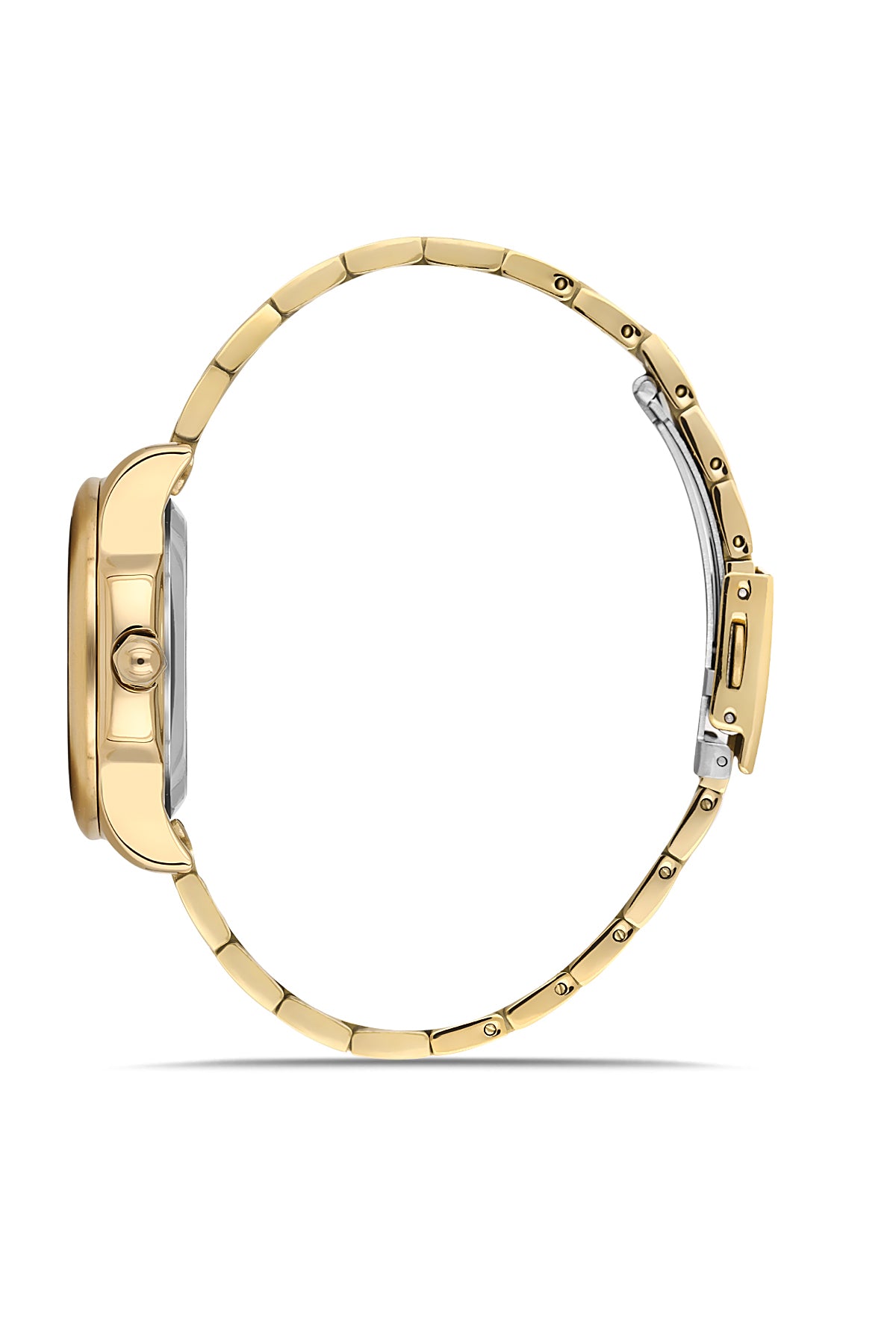 David Guner 8741LA-B1 women's watch with silver dial, gold-tone case and stainless steel bracelet – side view