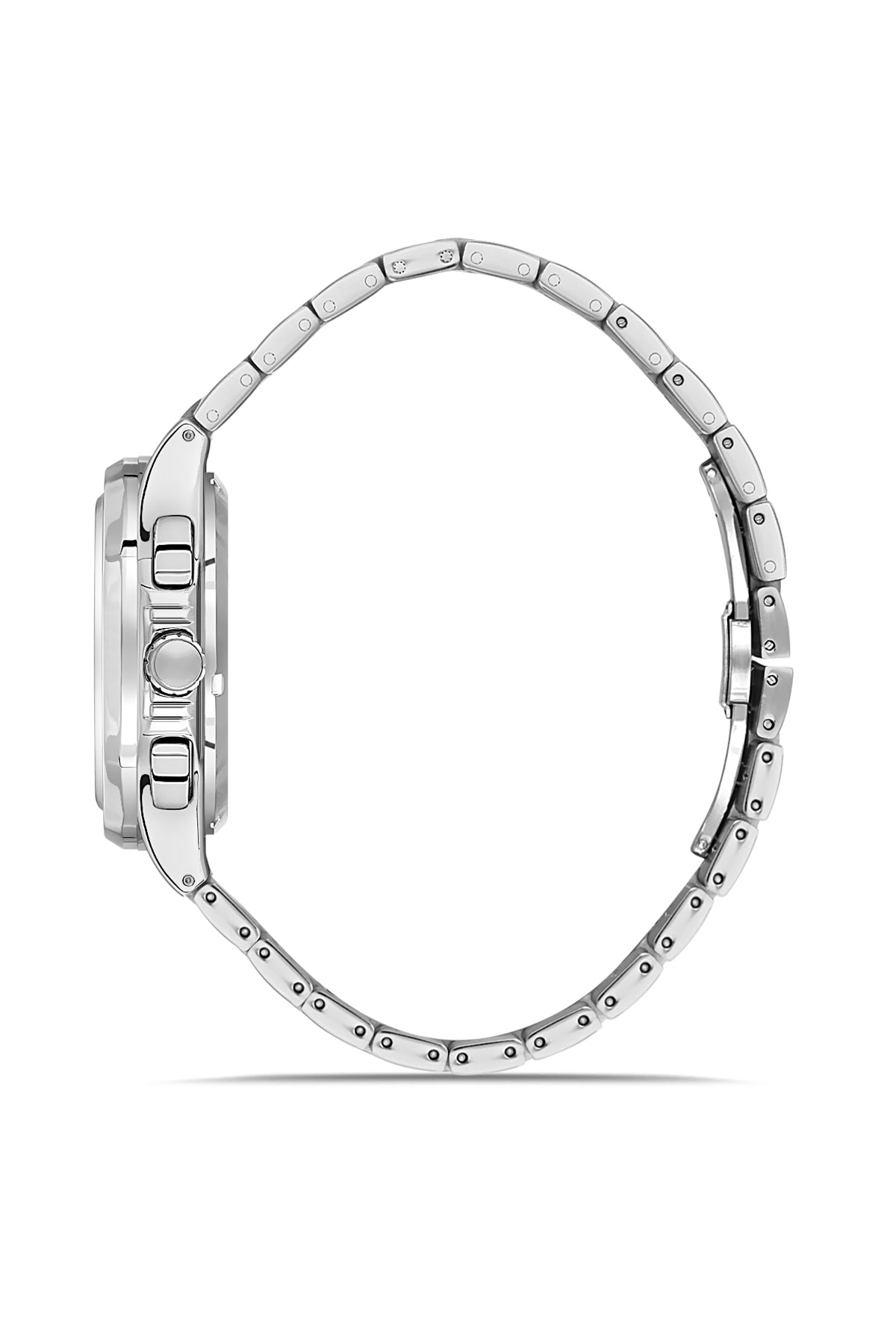 David Guner 8756GA-A2A men's watch with black dial, silver-tone case and stainless steel bracelet – side view