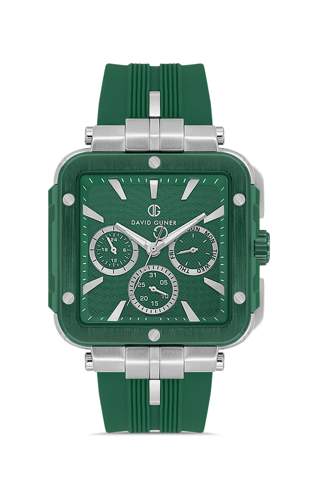 David Guner 8825GD-J10 men's watch with green dial, green ion-plated case and green silicone strap – front view