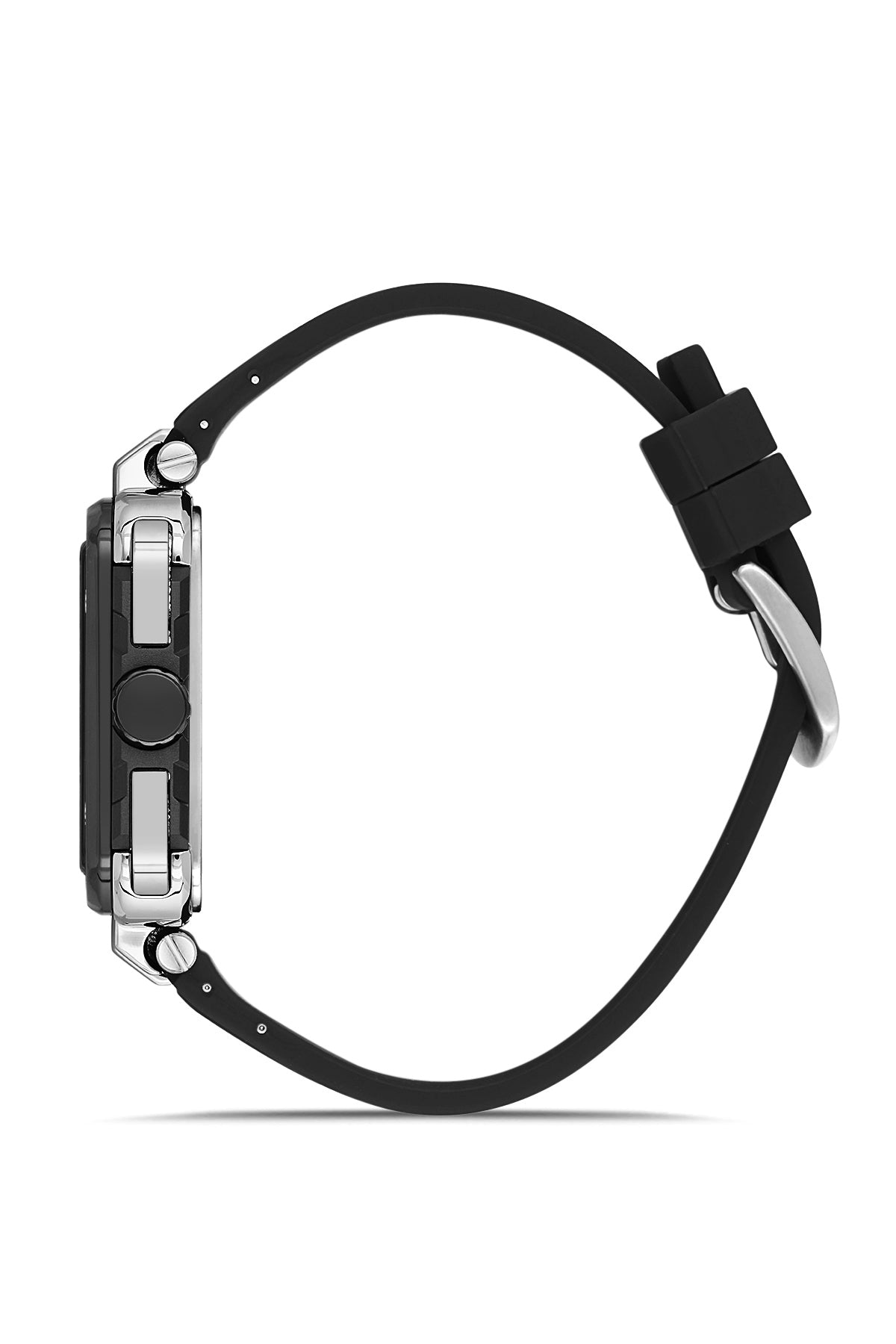 David Guner 8825GD-J2 men's watch with black dial, black ion-plated case and black silicone strap – side view
