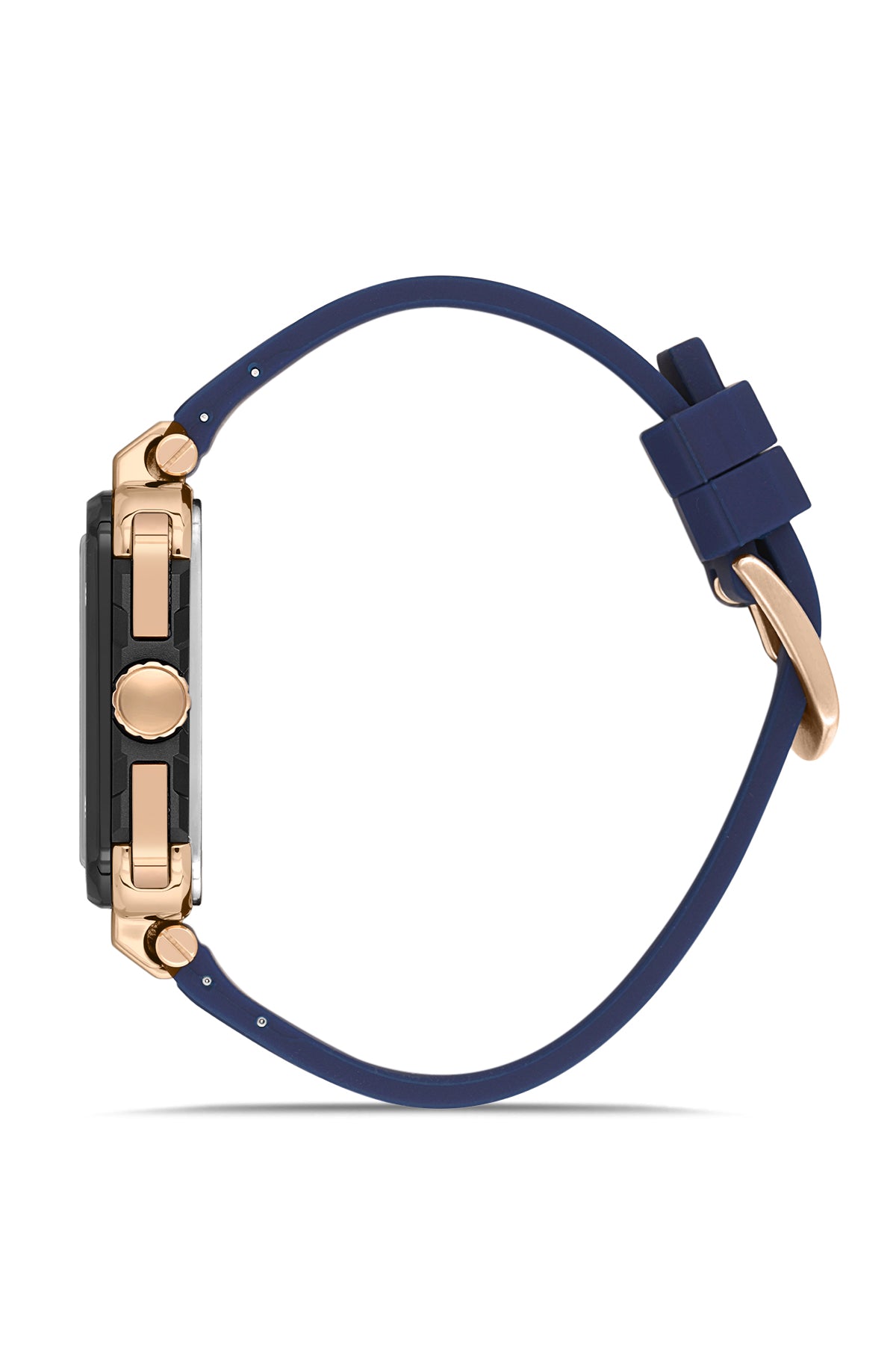 David Guner 8825GD-R2 men's watch with black dial, rose gold-tone & black case and black silicone strap – side view