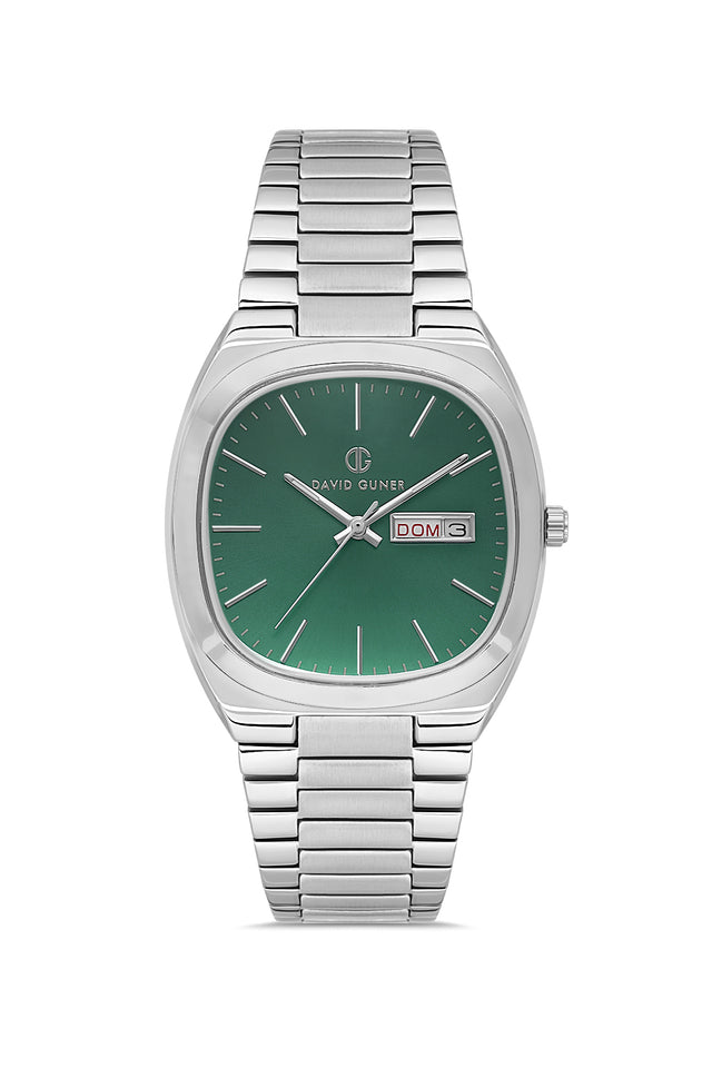 David Guner 8834GA-A10 men's watch with green dial, silver-tone case and stainless steel bracelet – front view