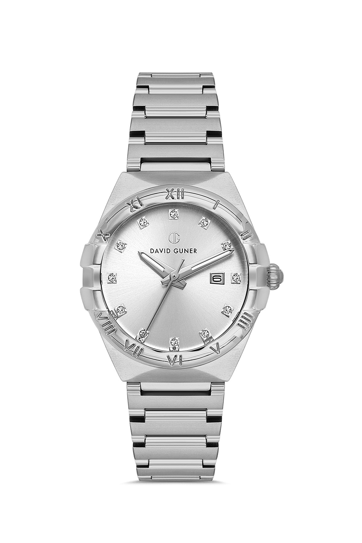David Guner 8837LA-A1 women's watch with silver dial, silver-tone case and stainless steel bracelet – front view